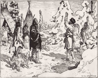 RADISSON MEETS THE INDIANS IN A WINTER CAMP 1660
